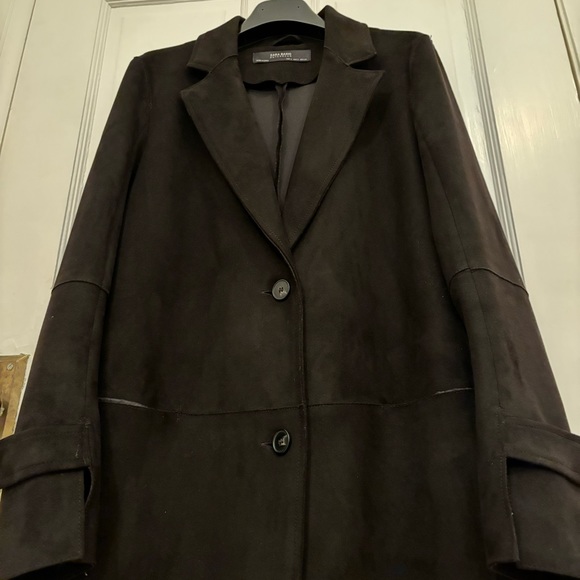 Zara black faux suede trench coat - Picture 1 of 6